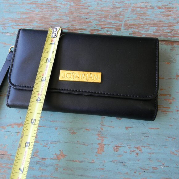 JOY & IMAN BLACK LEATHER CLASSIC CELL PHONE HOLDER/WALLET/WRISTLET - Picture 3 of 6